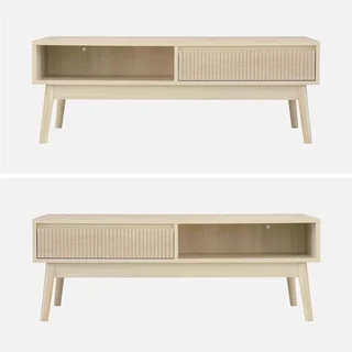 Table basse scandinave bois strié 1 tiroir rangement salon