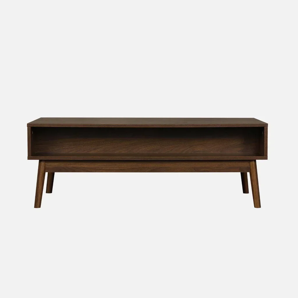 Table basse scandinave rectangulaire bois strié avec tiroir rangement