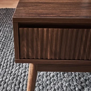 Table basse scandinave rectangulaire bois strié avec tiroir rangement