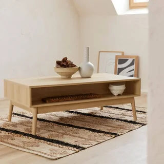 Table basse scandinave bois strié 1 tiroir rangement salon