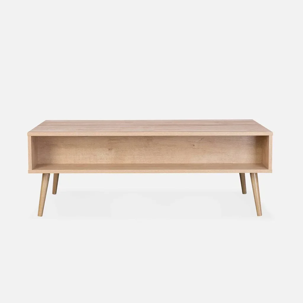 Table basse scandinave L110 cm cannage bois tiroir rangement Bohème