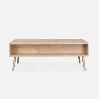 Table basse scandinave L110 cm cannage bois tiroir rangement Bohème