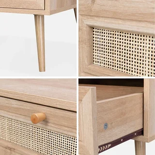 Table basse scandinave L110 cm cannage bois tiroir rangement Bohème