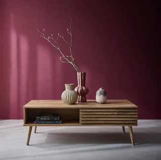 Table basse scandinave bois strié porte coulissante Madere