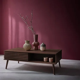 Table basse scandinave bois strié porte coulissante Madere