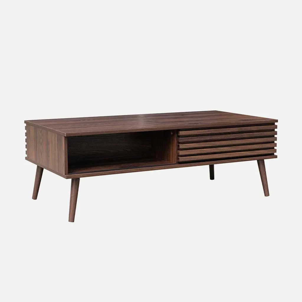 Table basse scandinave bois strié porte coulissante Madere