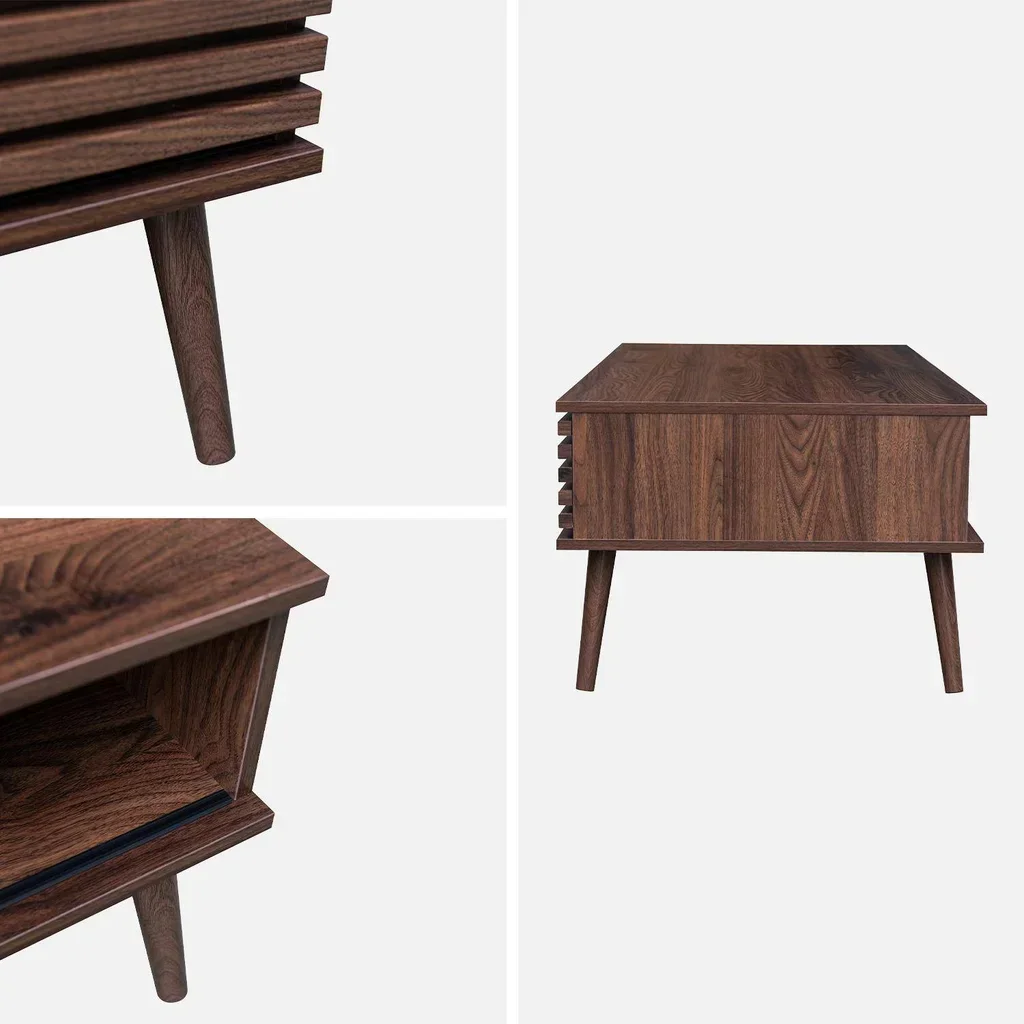 Table basse scandinave bois strié porte coulissante Madere