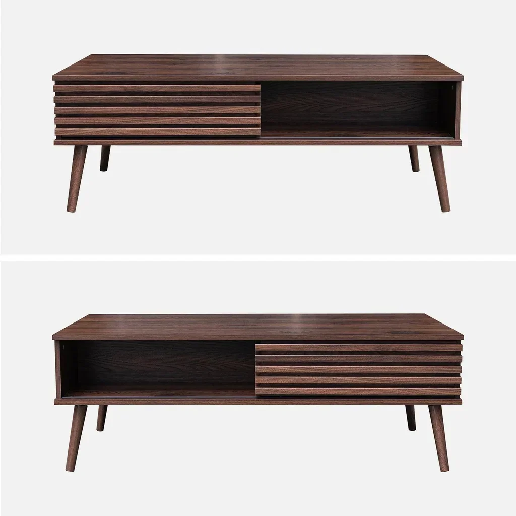 Table basse scandinave bois strié porte coulissante Madere