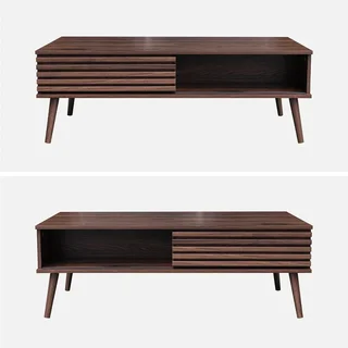 Table basse scandinave bois strié porte coulissante Madere