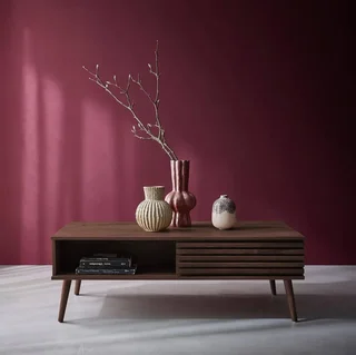 Table basse scandinave bois strié porte coulissante Madere