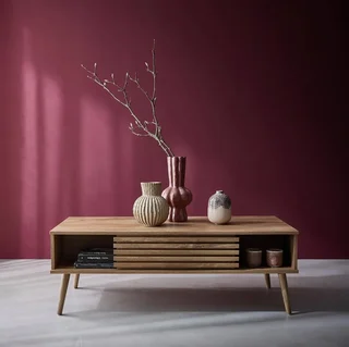 Table basse scandinave bois strié porte coulissante Madere
