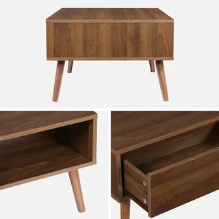 Table basse vintage bois noyer 1 tiroir style scandinave Népal