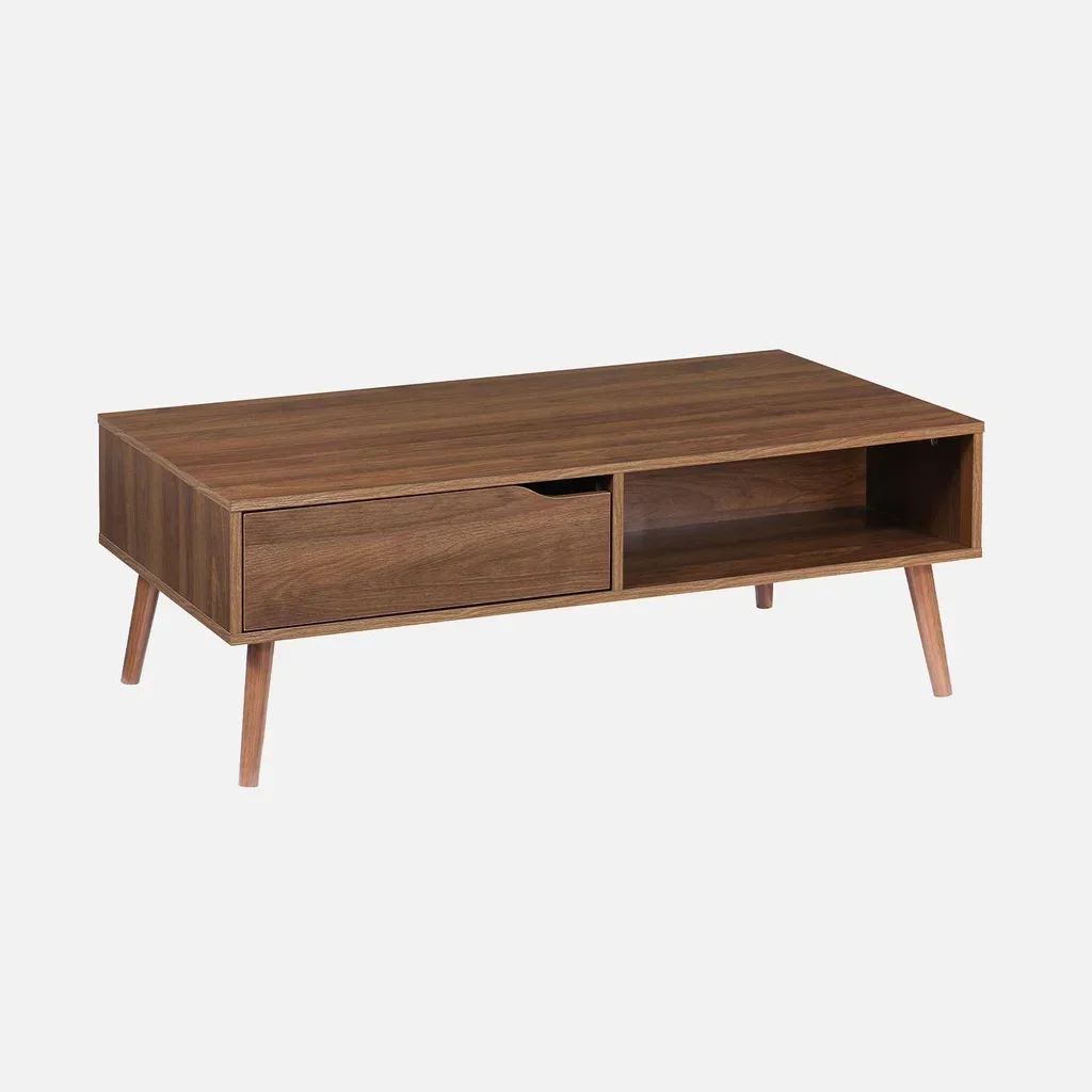 Table basse vintage bois noyer 1 tiroir style scandinave Népal