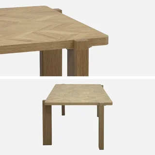 Table basse vintage plateau chevrons bois rectangulaire salon Zala