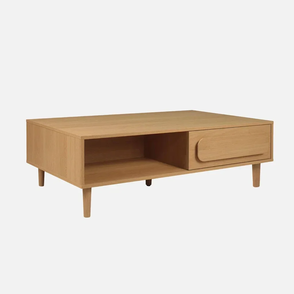 Table basse vintage Juliana bois noyer tiroir rangement 120cm