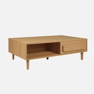 Table basse vintage Juliana bois noyer tiroir rangement 120cm