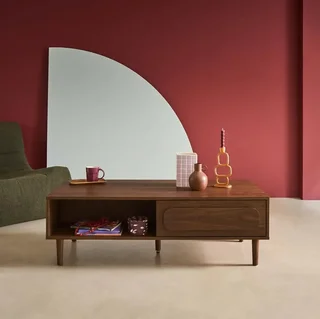 Table basse rétro bois noyer avec tiroir de rangement Juliana 120cm