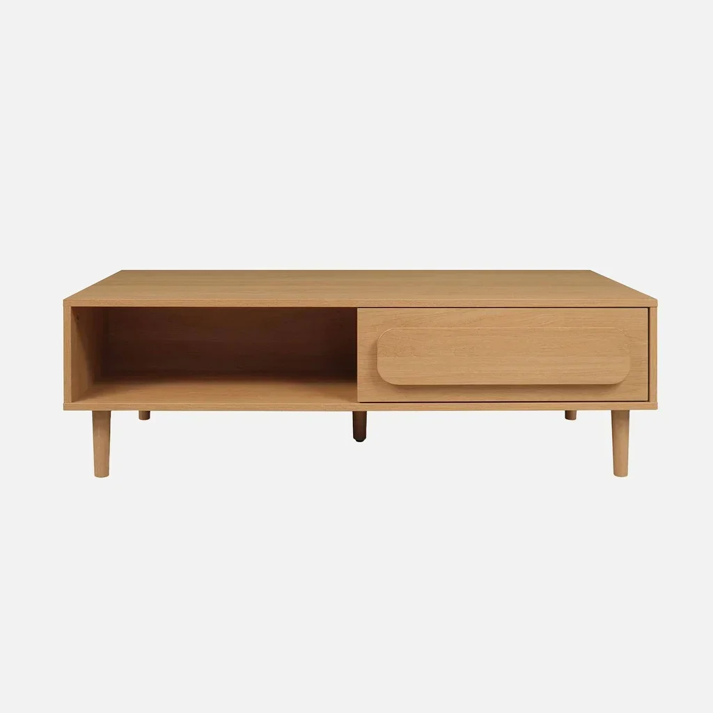 Table basse vintage Juliana bois noyer tiroir rangement 120cm