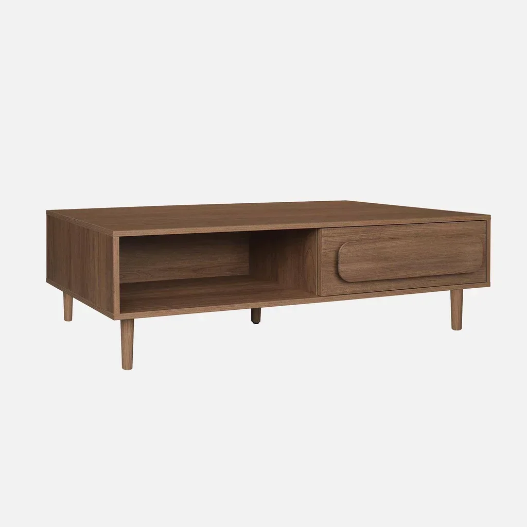 Table basse rétro bois noyer avec tiroir de rangement Juliana 120cm