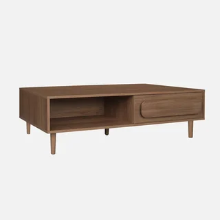 Table basse rétro bois noyer avec tiroir de rangement Juliana 120cm