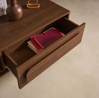 Table basse rétro bois noyer avec tiroir de rangement Juliana 120cm
