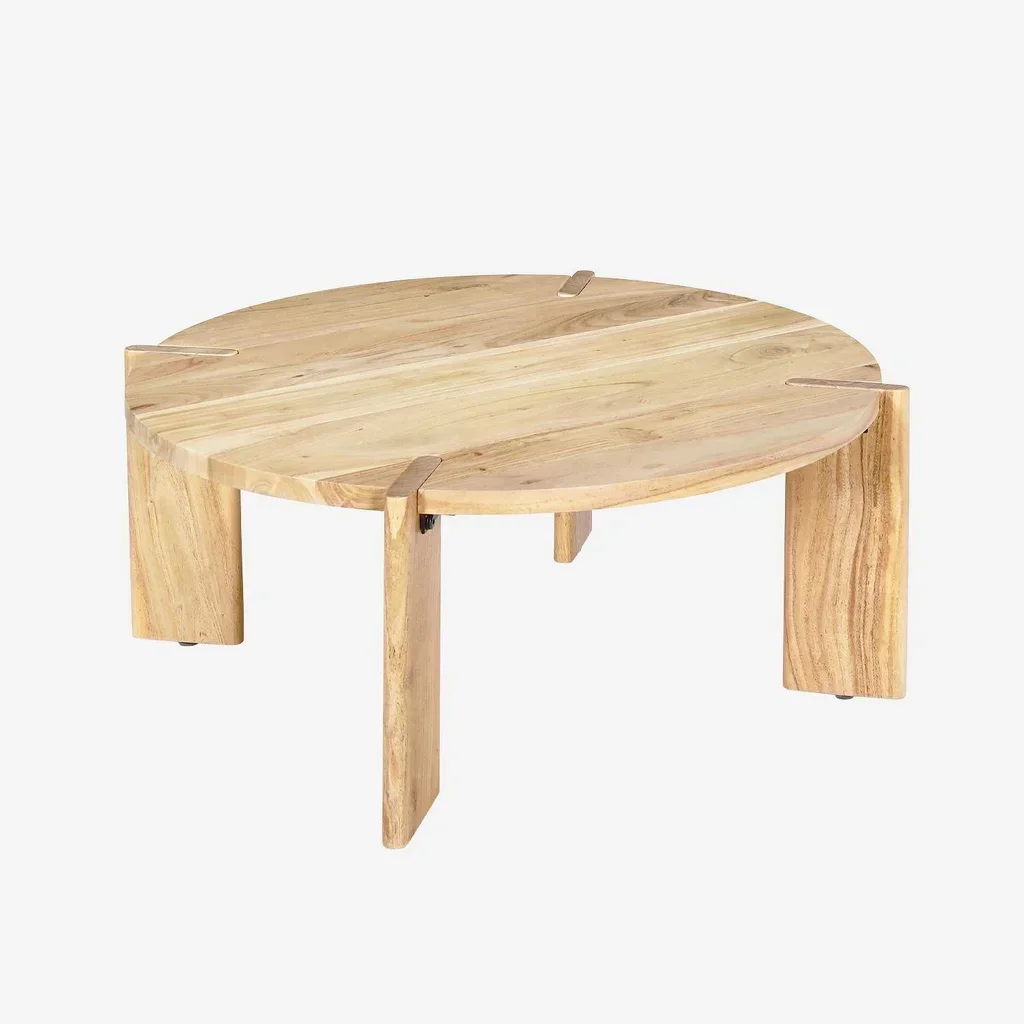 Table basse ronde bois massif acacia style exotique Reva 80cm