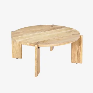 Table basse ronde bois massif acacia style exotique Reva 80cm