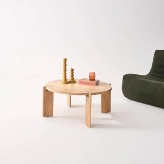 Table basse ronde bois massif acacia style exotique Reva 80cm