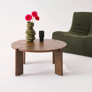 Table basse ronde bois massif acacia style exotique salon 80cm Reva