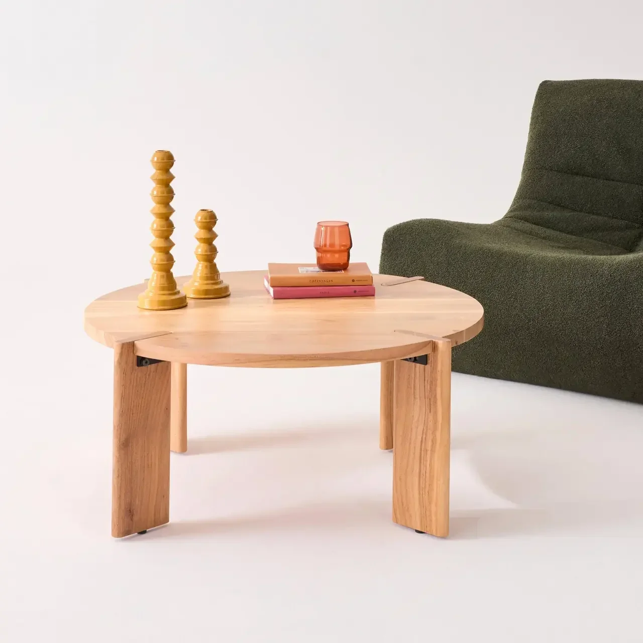 Table basse ronde bois massif acacia style exotique Reva 80cm