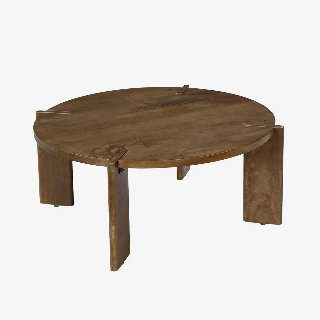 Table basse ronde bois massif acacia style exotique salon 80cm Reva