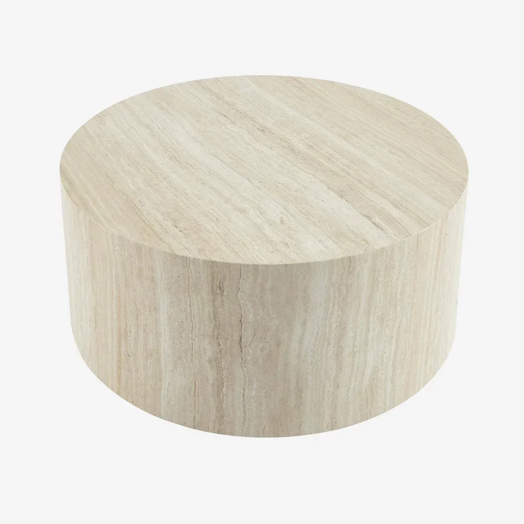 Table basse ronde design scandinave effet bois salon