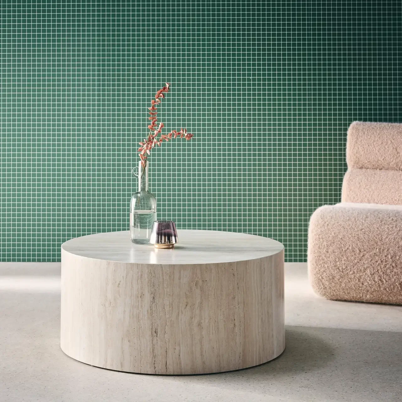 Table basse ronde design scandinave effet bois salon