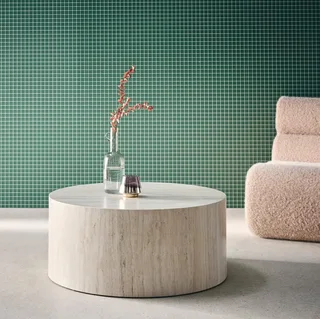Table basse ronde design scandinave effet bois salon