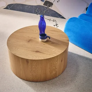 Table basse ronde scandinave effet bois salon design