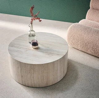 Table basse ronde design scandinave effet bois salon