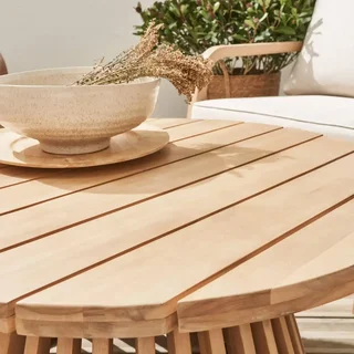 Round garden coffee table acacia wood 80 cm - Scandinavian outdoor design