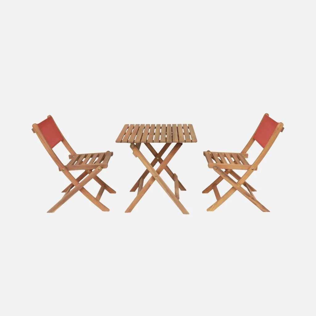 Table bistrot enfant acacia 2 sièges extérieur pliable Elise