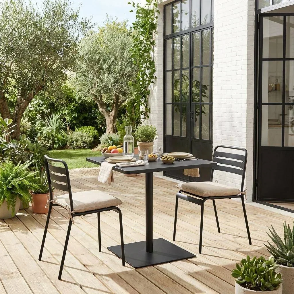 Table bistrot jardin acier carrée 2 places Orea Amélia