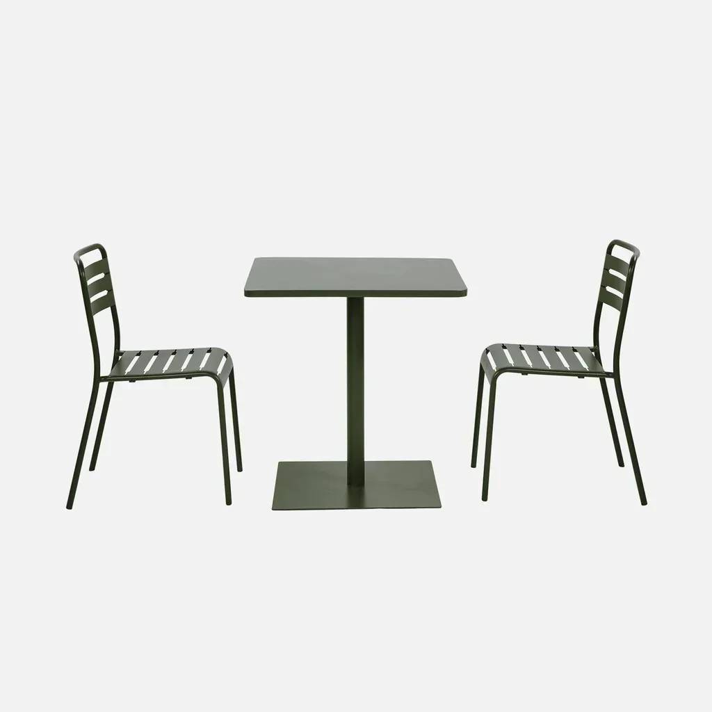 Table bistrot carrée acier 2 places jardin terrasse Orea