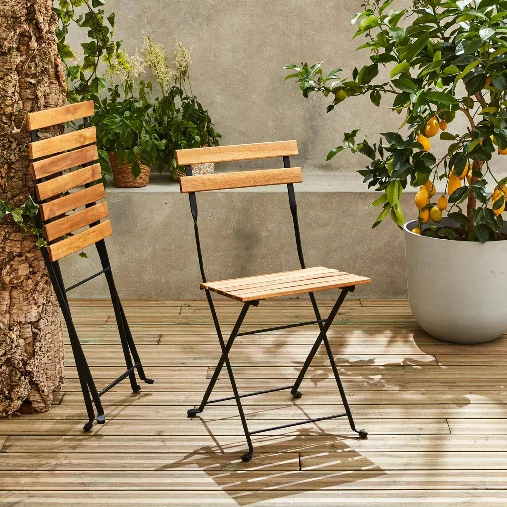 Table bistrot pliante acacia métal 2 places Malagua terrasse
