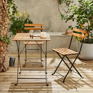Table bistrot pliante acacia métal 2 places Malagua terrasse