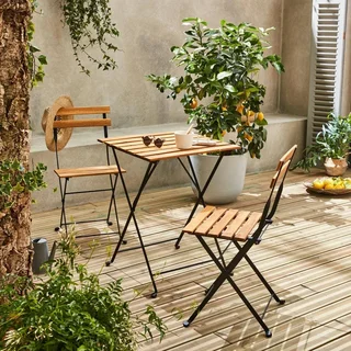 Table bistrot pliante acacia métal 2 places Malagua terrasse