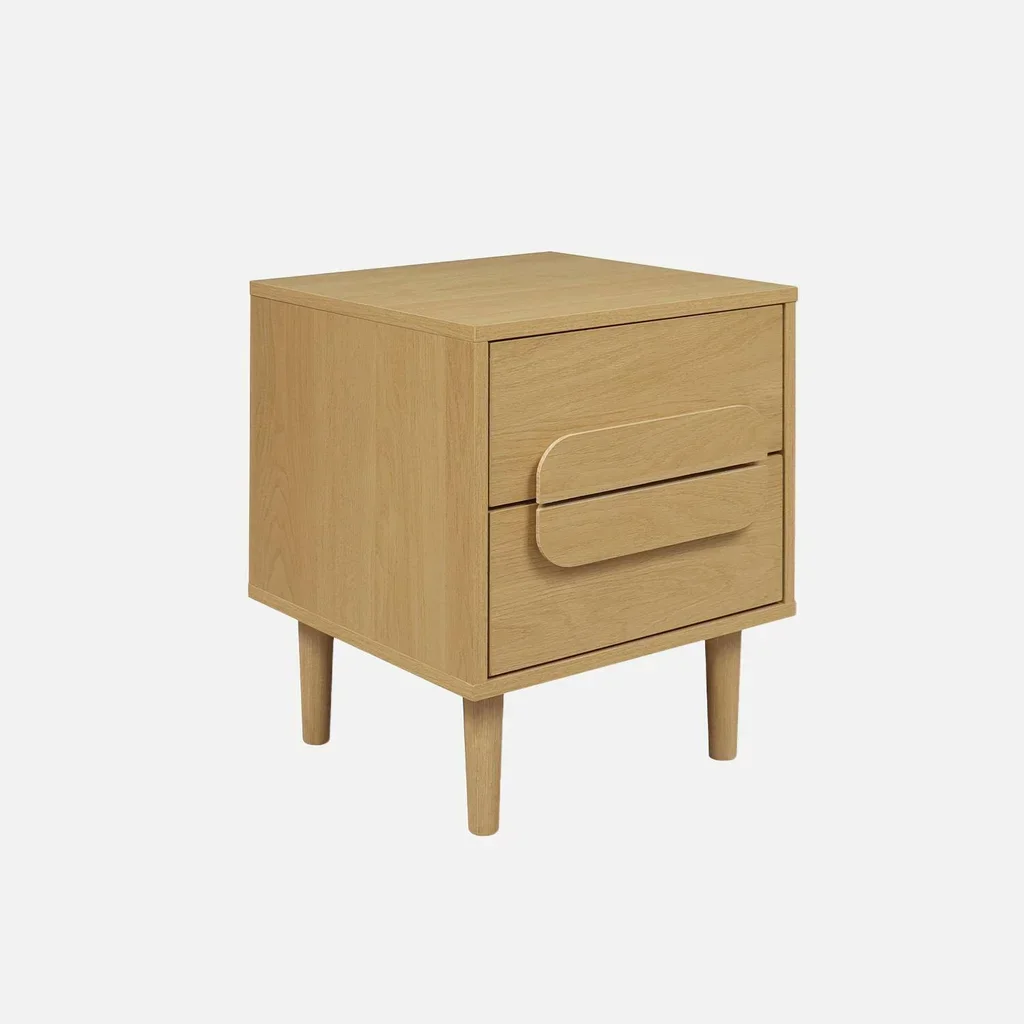 Table d'appoint rétro Juliana 2 tiroirs bois chêne vintage