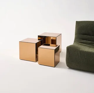 Mesa lateral cubo espelho 40 cm - mesa de apoio design refletivo