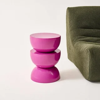 Table d'appoint Coumba violet brillant design effet verre métal Ø32 cm