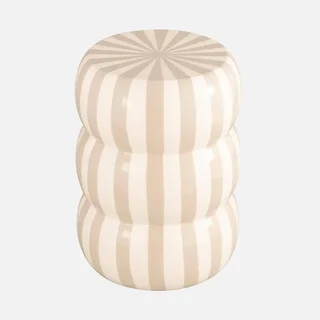 Table d'appoint ronde rayée beige blanc acier émaillé 46cm