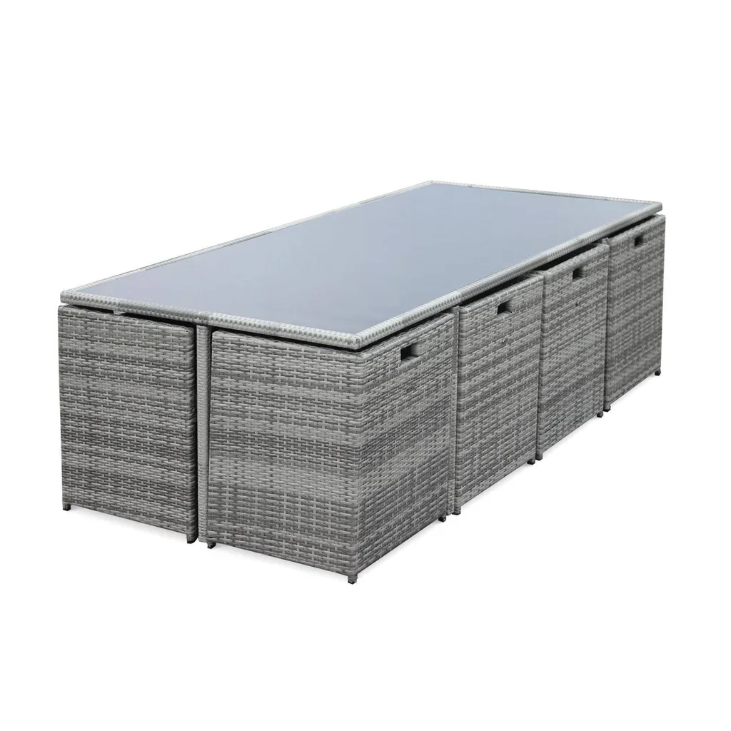 12-Seater Garden Table Steel Wicker Resin with Protective Cover Vasto