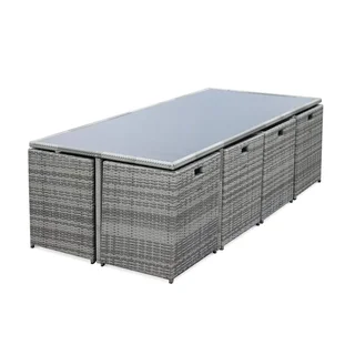 12-Seater Garden Table Steel Wicker Resin with Protective Cover Vasto