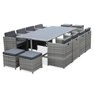 12-Seater Garden Table Steel Wicker Resin with Protective Cover Vasto